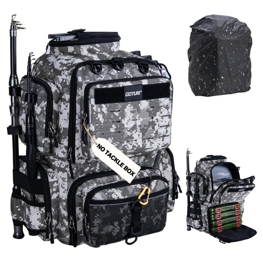 Goture Water-Resistant Fishing Backpack Lightweight Large Hiking Hunting Bag with Rod Holder Adjustable Tackle Storage Pack