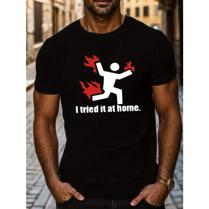 

European Size I Experimented with It At Home_ Printed T-Shirts, Casual Short-Sleeve Tees for Men, Perfect for Summer S чёрный