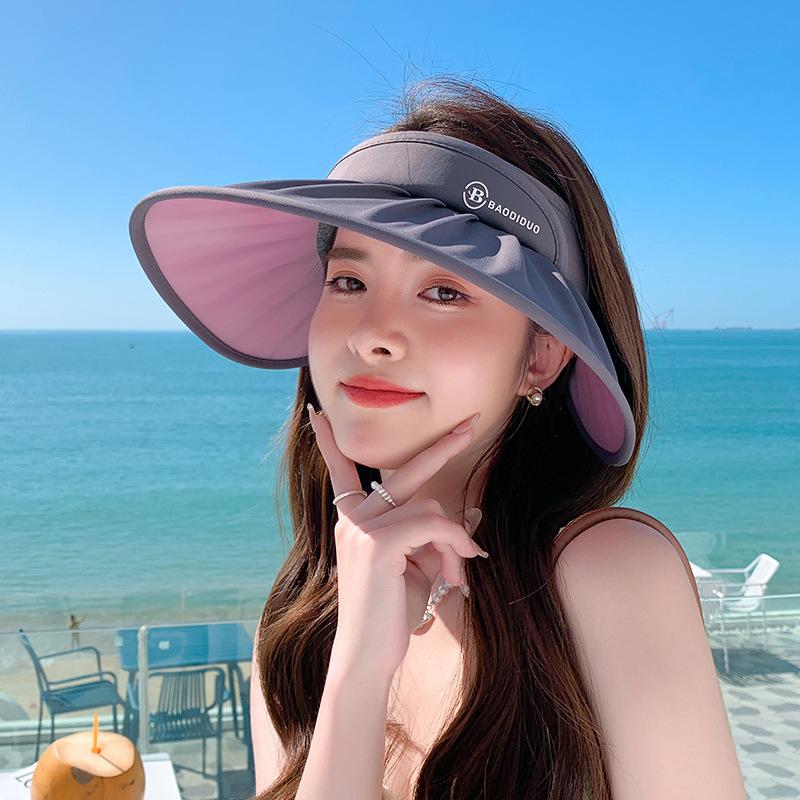 8477 Summer Ice Silk Ribbon Empty Top Hat Fashion Shell Big Brim Sun Protection Hat UV Protection Sun Hat Children