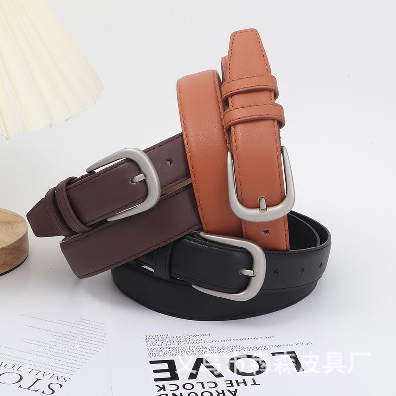 Women S Simple Versatile Retro Leather Belt With Alloy Buckle For Pants