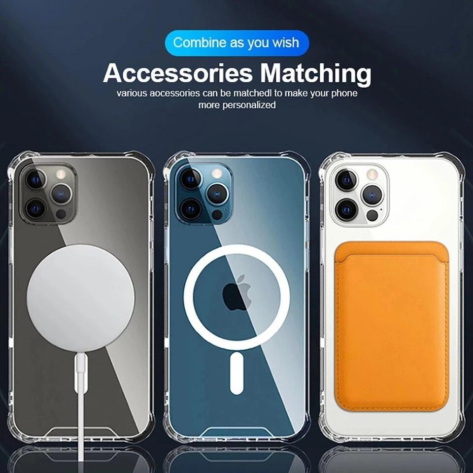 Clear For Magsafe Magnetic Case For iPhone 14 13 12 11 Pro Max 14 Plus Shockproof Protective Cover Wireless Charging Accessories