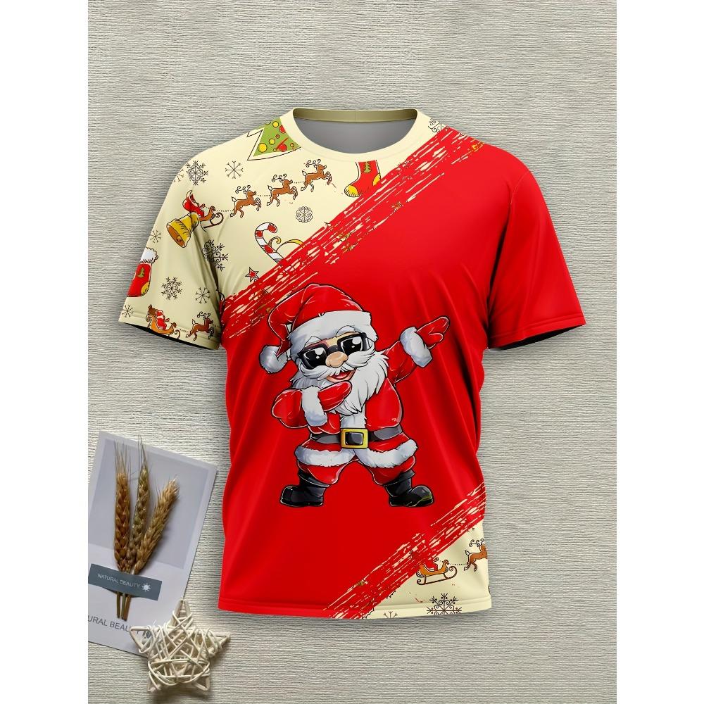 2025 Men's T-Shirt, 3D Printed Christmas Reindeer Pattern, Sports Casual Crew Neck Short Sleeve Streetwear