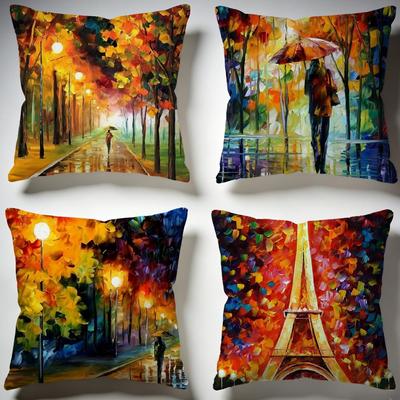 Fashion LLeonid Afremov Oilful Cushion Cover Stylish Washable Pillow Cover Ideal for Couch Bedroom Car Decoration