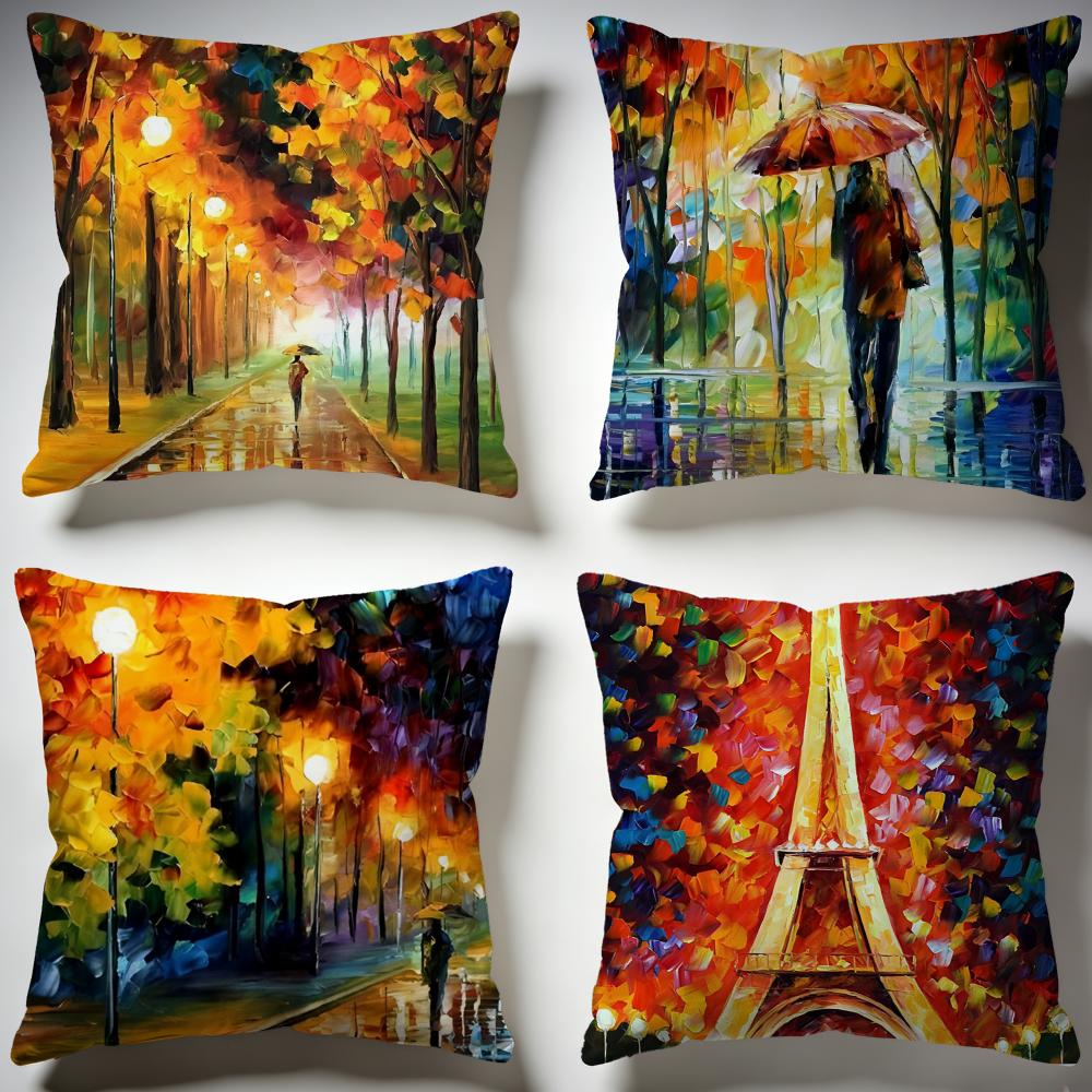 Fashion LLeonid Afremov Oilful Cushion Cover Stylish Washable Pillow Cover Ideal for Couch Bedroom Car Decoration