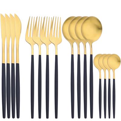 16Pcs Cutlery Set Black Gold Dinnerware Set Stainless Steel Matte Knife Fork Spoon Kitchen Silverware Flatware Tableware Set