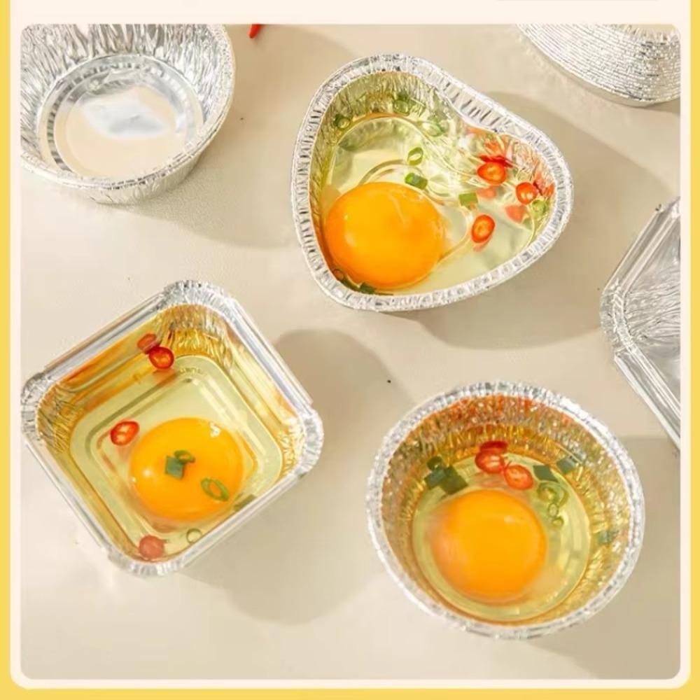 100Pcs Aluminum Tin Foil Baking Cup Tray Heart/Round/Square Tinfoil Tray Baking Pans  Pudding