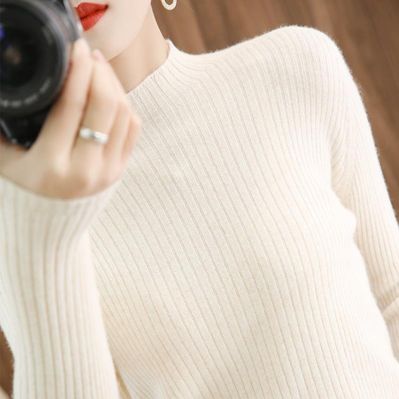 New Autumn and Winter Tight-fitting Slim Sweater Half Turtleneck Bottoming Shirt Women's Short Pullover Sweater Solid Color