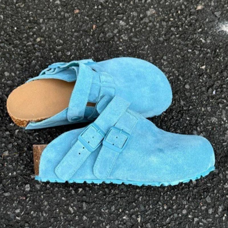 Women's Fashion Round Head Deep Mouth Suede Metal Buckle Inside Increase Anti-slip Wear-resistant Flat Shoes