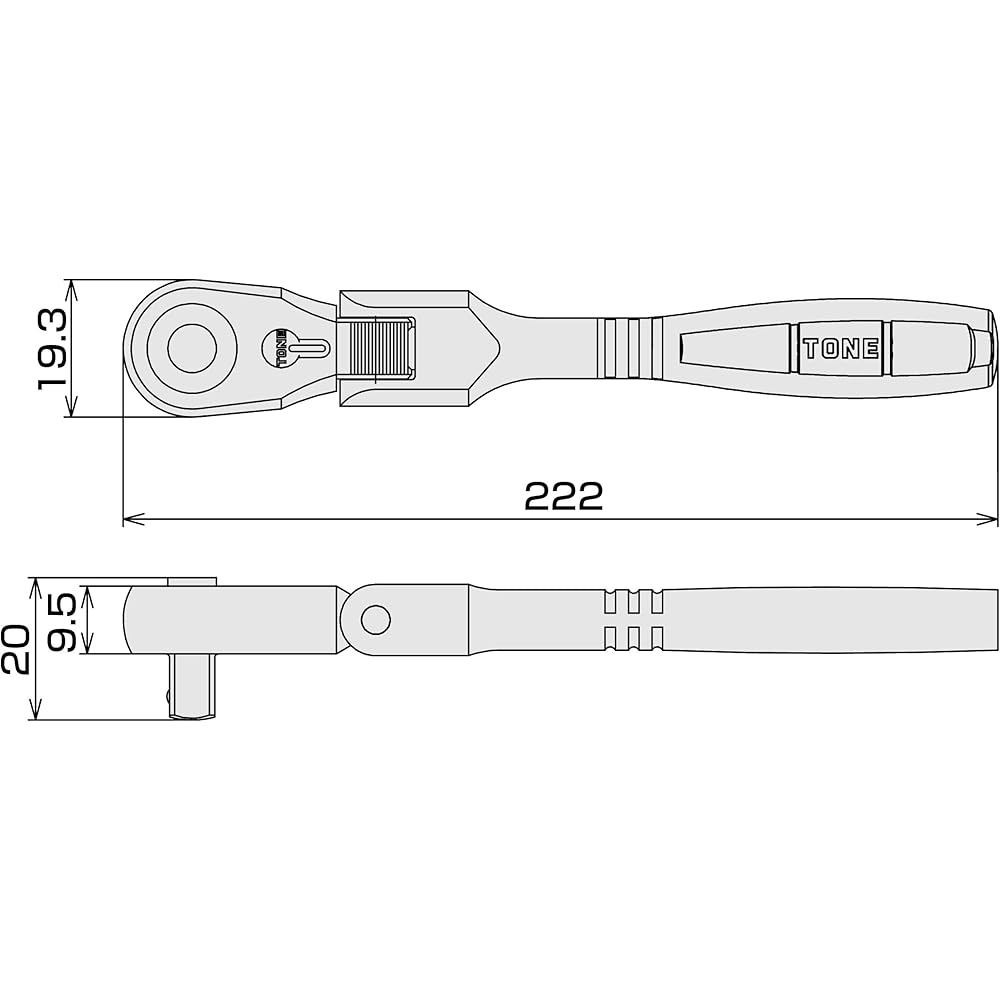 TONE Ratchet Handle RH2FHX 6.35mm Drive Ultra Long Swivel Type