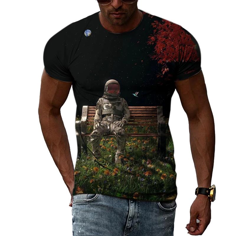 Summer Landscape Pattern T-shirts Casual Personality Hip-hop Trend Round Neck Tees Fashion Men's Street Cool Short-sleeve Top