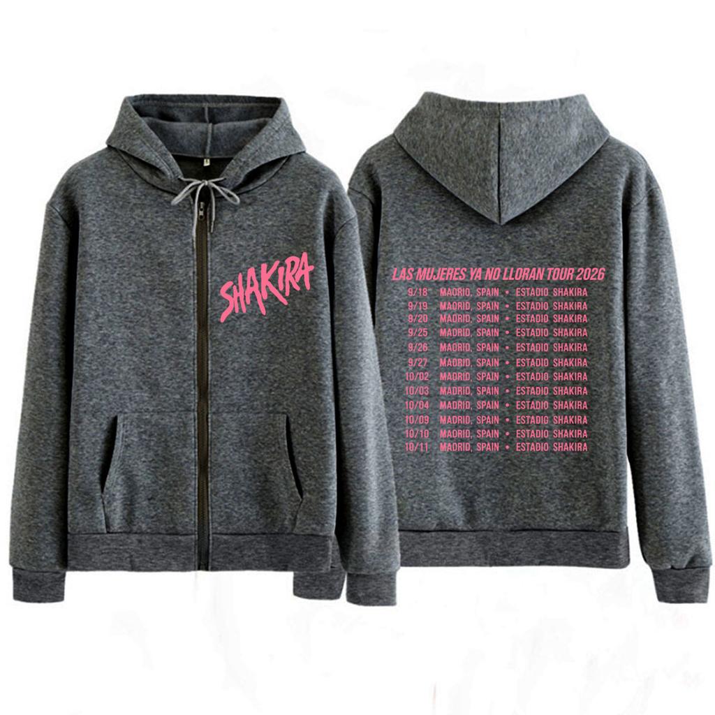Shakira Las Mujeres Ya No Lloran Tour Print Zipper Hoodie Men Women Fashion Casual Loose Aesthetic Trend Zip Up Jacket Coat