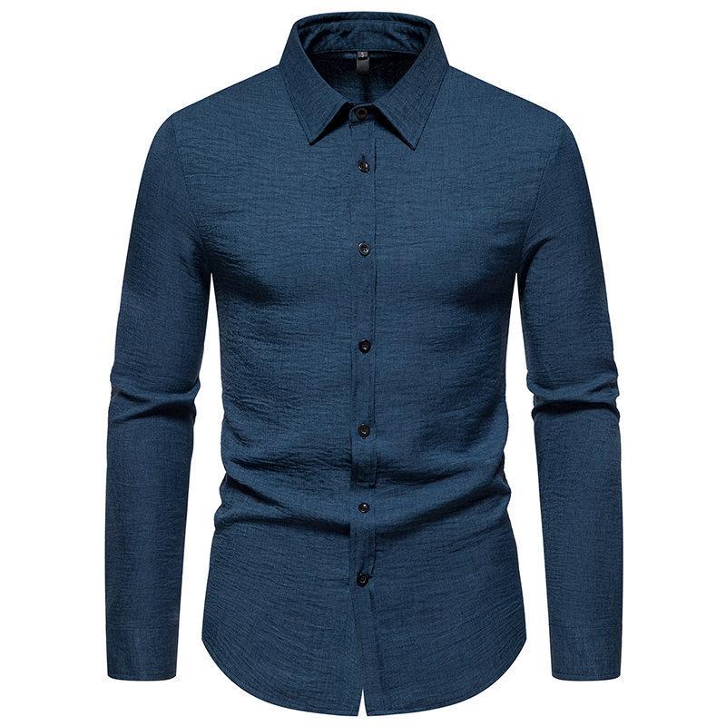 Nový pánský trend Jednobarevný retro styl Ležérní košile s dlouhým rukávem Pánské módní topy
