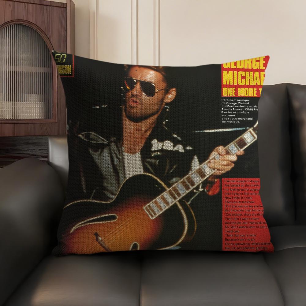 GGeorge Michael Singer Cushion Cover Natural Linen Organic Fabric DoubleSided Printing Sofa Home Decor Gift Pillow Case