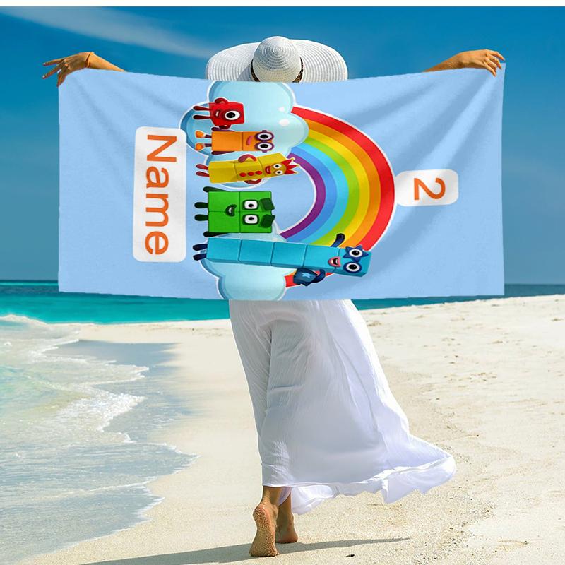 Custom Name Ultra-Soft Beach Towel with Numberblocks Theme,Ideal for Pool - Camping, Diving - Perfect Travel Essential, Vibrant Beach Towel.