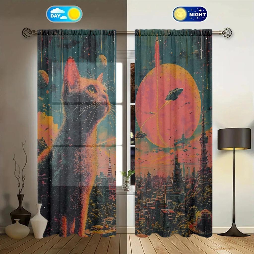 War Between Cats Humans Printed Curtain Home Decor Window Treatment Bedroom Kitchen Living Room Curtains Made Of Polyester With Rod Pocket Great