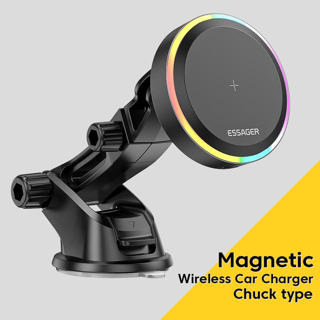 Essager RGB Car Phone Holder Qi 15W Macsafe Wireless Charger Car For iPhone 14 13 Samsung Universal Phone Holder Stand