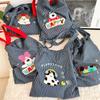 Adorable Cartoon Dog Tote Bag Fashionable Striped Double Pocket Large Capacity Commuter Bag