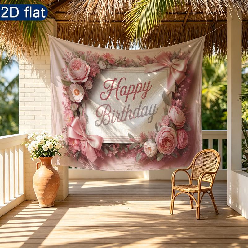 Party Banner Floral Gifts Polyester Fabric Birthday Backdrop, Polyester Wall Decor for Celebration & Photos