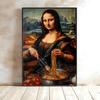 Divertente Monna Lisa con la cottura di spaghetti italiani, arte murale su tela, poster e stampe carini per la cucina, immagini di arredamento per la casa