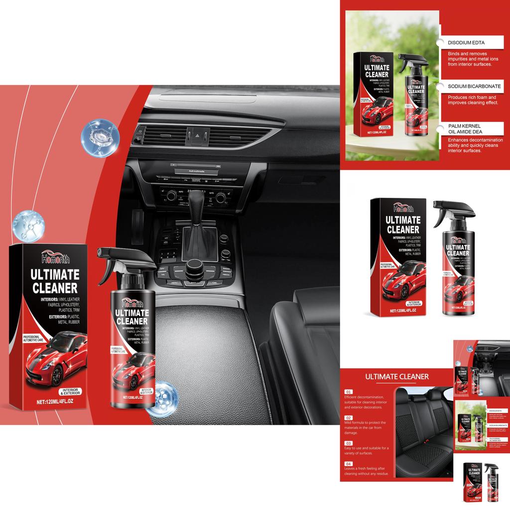 Homonth Nettoyant pour taches intérieures de voiture 120 ml Nettoyant multifonctionnel pour cuir et tableau de bord