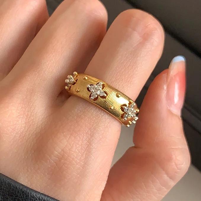 Pravé Sterlingové Stříbro 18K Zlato Zirkon Hvězda Kulatý Otevírací Prsteny pro Ženy Vintage Jemné Lehké Luxusní Doplňky