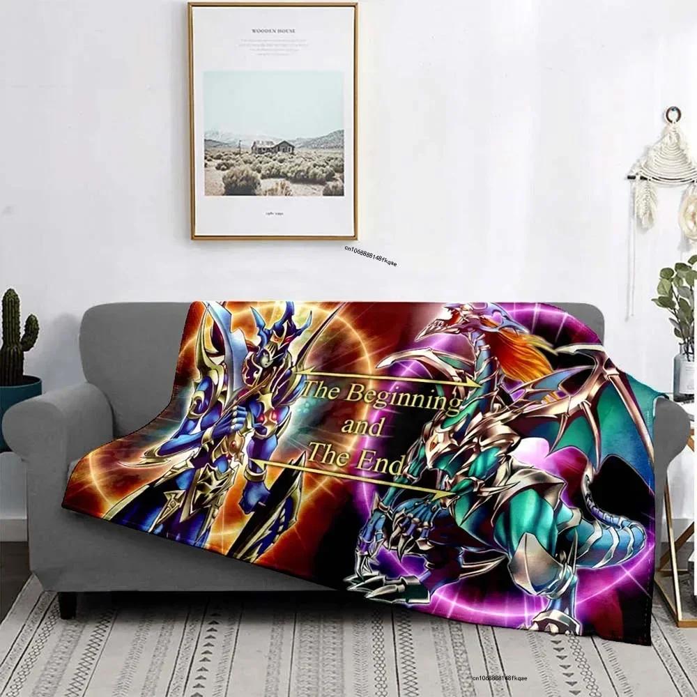 Anime Yu Gi Oh Card Yugioh Throw Blanket Blue Eyes White Dragon Anime Cartoon Soft Plush Blanket Bedroom Bedspread Home Decor