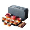 Keramisches Kung Fu Tee-Set Balkenkanne Gerechtigkeitsbecher Tragbares High-End Tee-Retro-Set Grobkeramik Farbverlauf Tee-Set