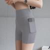 Női JógShorts Lélegző Nagyszerű Rugalmasság Zsebek Varrásmentes Magas Derék Fitness Has Kontroll Vékonyító Hölgy Nyári Rövidnadrág Női Ruházat