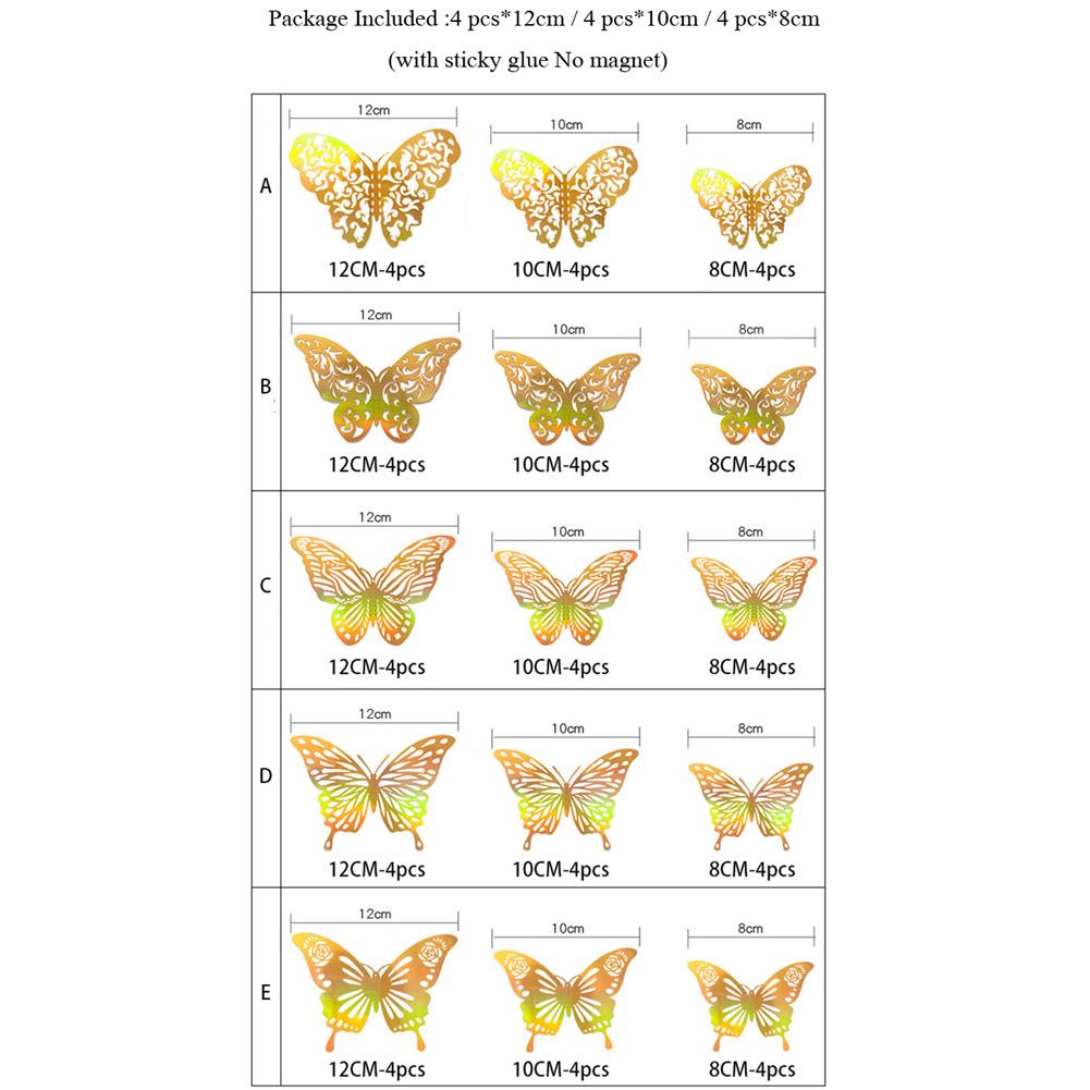 12 Peças Douradas Borboletas Vazadas 3D Adesivos de Parede Para Decoração de Casamento Decalques Sala de Estar Decoração de Casa Borboletas Adesivos de Jardim