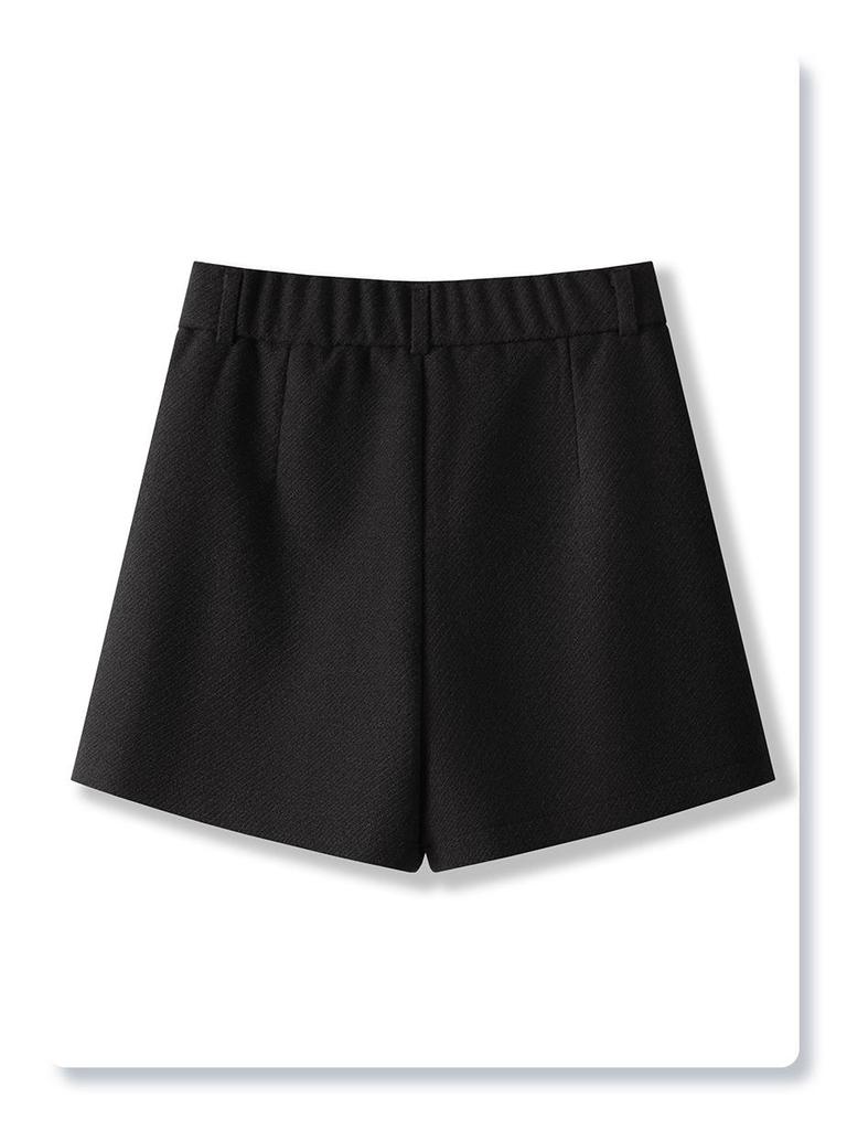 Women's Khaki Wool Trousers: 2024 Autumn/Winter Wide-Leg A-Line Bootcut Shorts