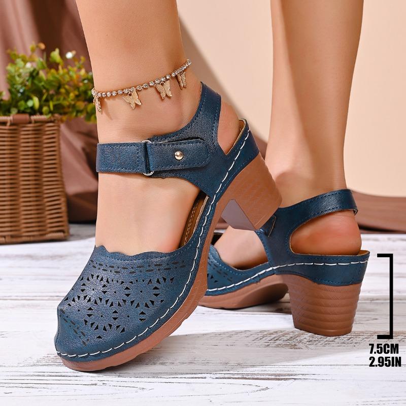 Cross-border Foreign Trade Large Size Baotou Sandals Women's 2026 New Summer Block Heel Hollow Light High Heel Women's Sandals