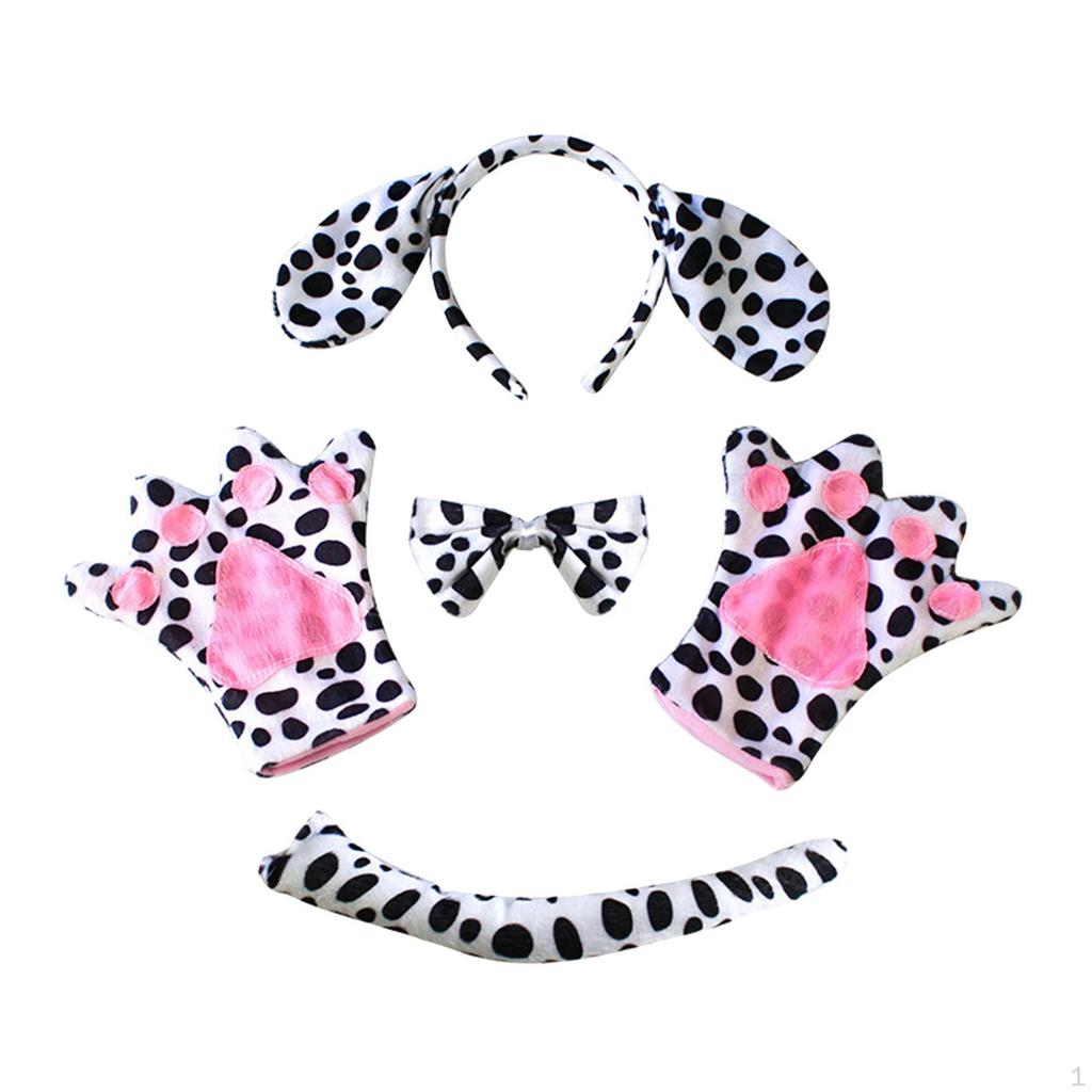 4 Pieces Animals Costume Set Animal Headband Gloves Bowtie and Tail for Stage Performance