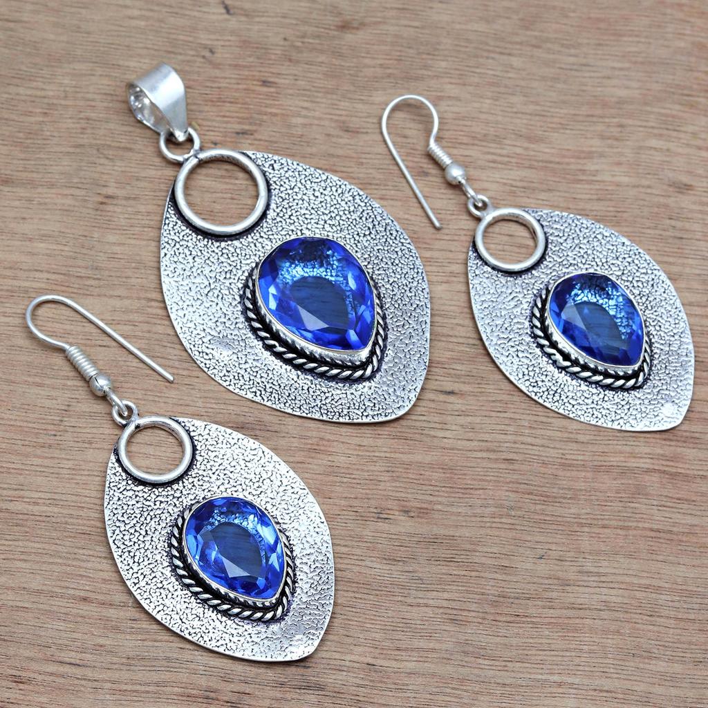 Tanzanite Set Jewelry Quartz  Gemstone Pendant 18-20'' Necklace