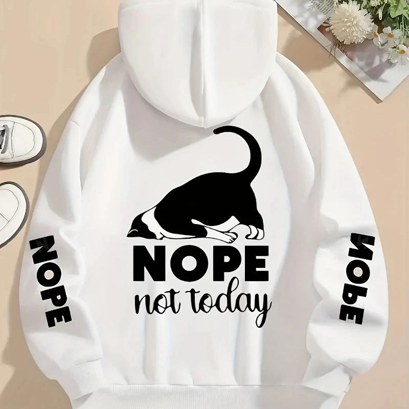 Повседневные Худи для Женщин и Мужчин Nope Not Today Милый Кот Печать Пуловеры Свободный Карман Теплые Флисовые Толстовки Осенняя Женская Одежда XS белый 1300₽