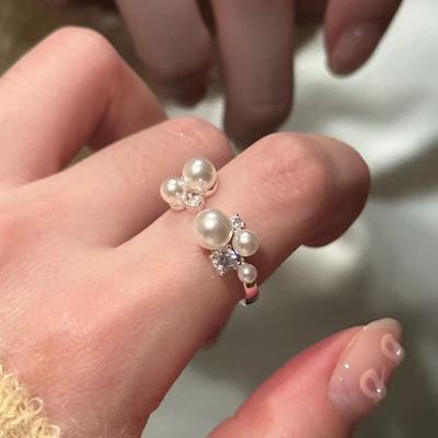 Alloy Pearl Zirconia Open Ring Women's Luxury Ring For Index Finger Unique Design For Small-Scale Fashion And Personalized Jewelry.