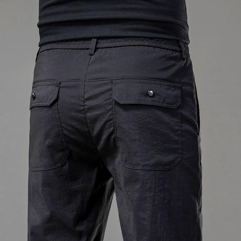 Spring Summer Cotton Men Casual Pants Elastic Waist Business Korean Fashion Straight Classic Solid Color Trousers Black Khaki