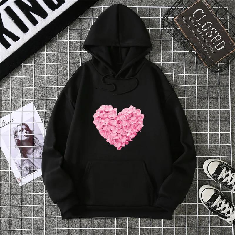 2025 Heart Shape Hoodies Women Streetwear Loose Pullover Sweatshirt Casual Fashion Cute Girl Hoody Tops