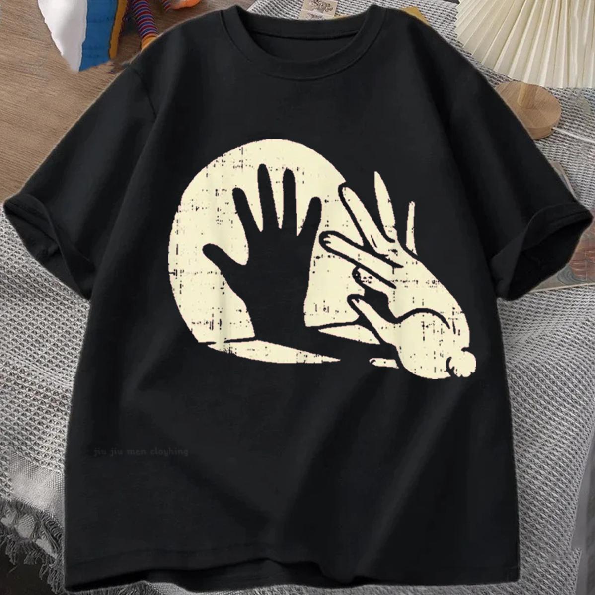 

2026Funny Rabbit TShirt Animal Bunny Lover Shadow Play Pun Gift Cotton TShirt Oneck Loose Fashion Tops Tees Unisex Tshirts S