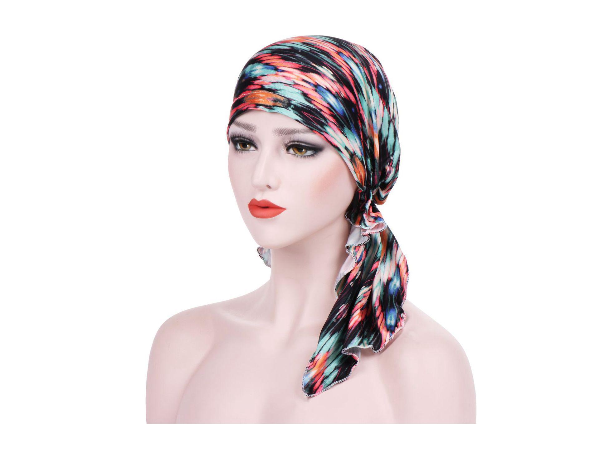 

Эластичный платок с цветочным принтом и большим хвостом - изогнутая религиозная индийская шляпа M (56-58cm) чёрный