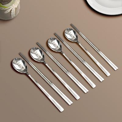 Willive Domestic Stainless Steel Spoon Set, Silver, 4 Spoons + 4 Chopsticks, 1 Set, Korean Popular Tableware