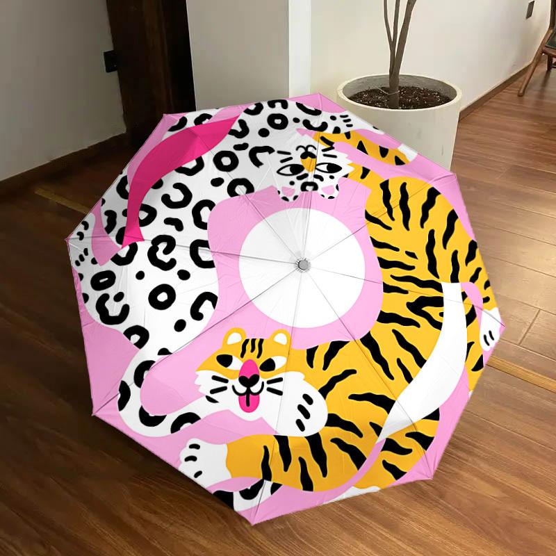 

1pc Leopard, Tiger Pattern Automatic Folding Umbrella, Portable Collapsible Design, 8-Rib Iron Frame, Outdoor Accessory yy250905100