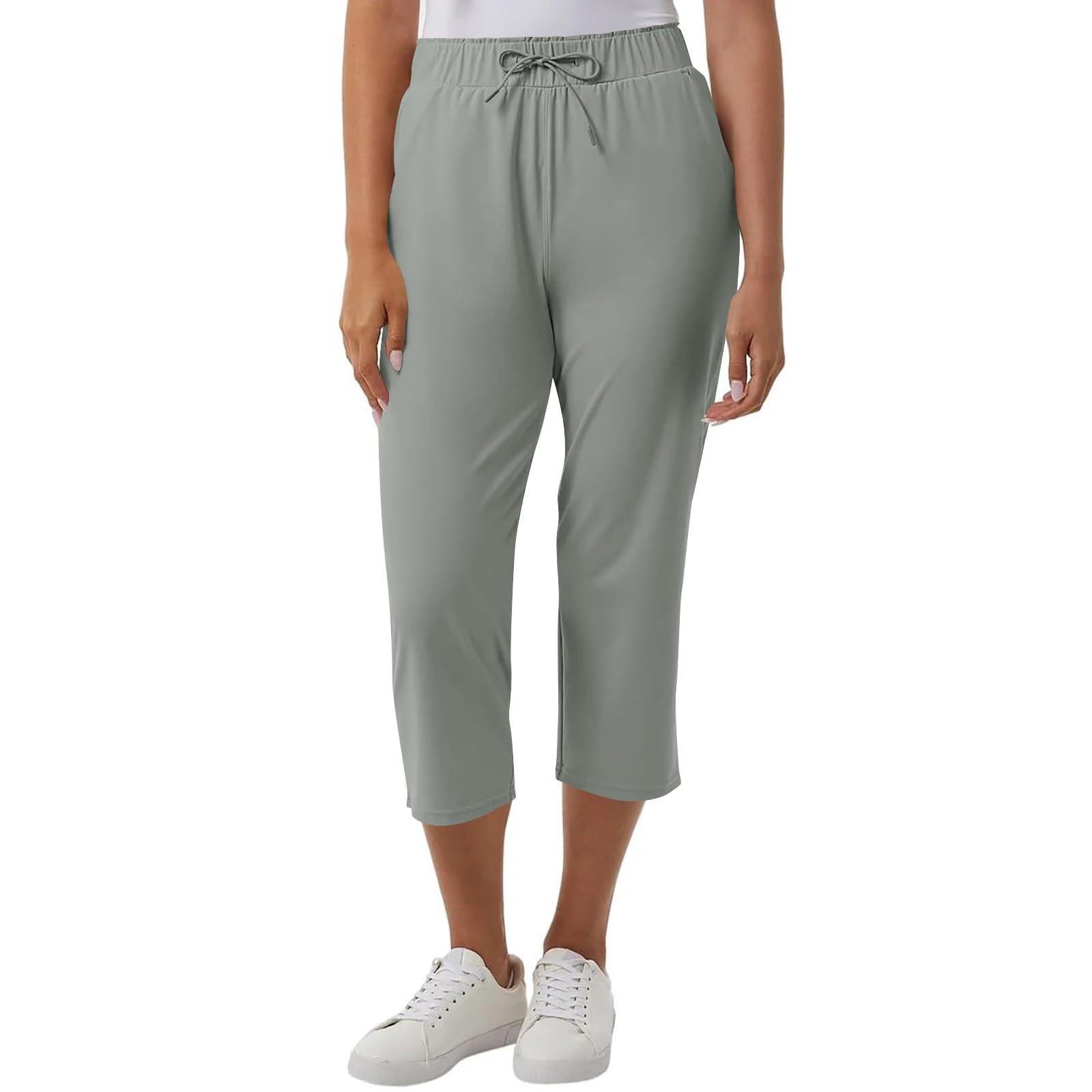 

Women s Fashionable Solid Color Pocket Pants Sports Casual Cropped Pants XL