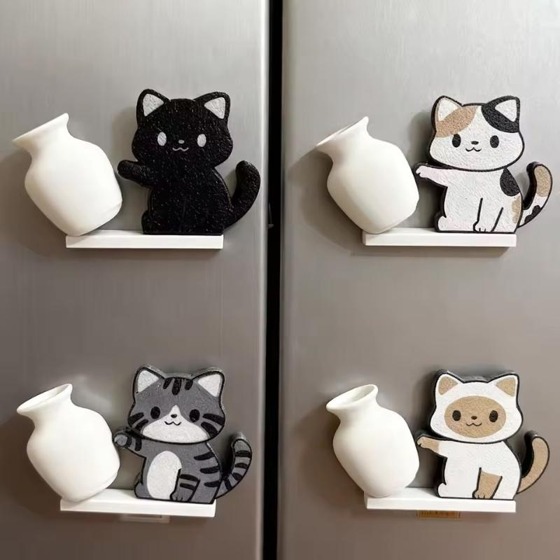 1 Stück Kreative Katzenbart-Sammlung Magnete - Katze stößt Vase um Kühlschrankmagnete, Einzigartige Kühlschrankdekoration für Zuhause & Büro Geschenk
