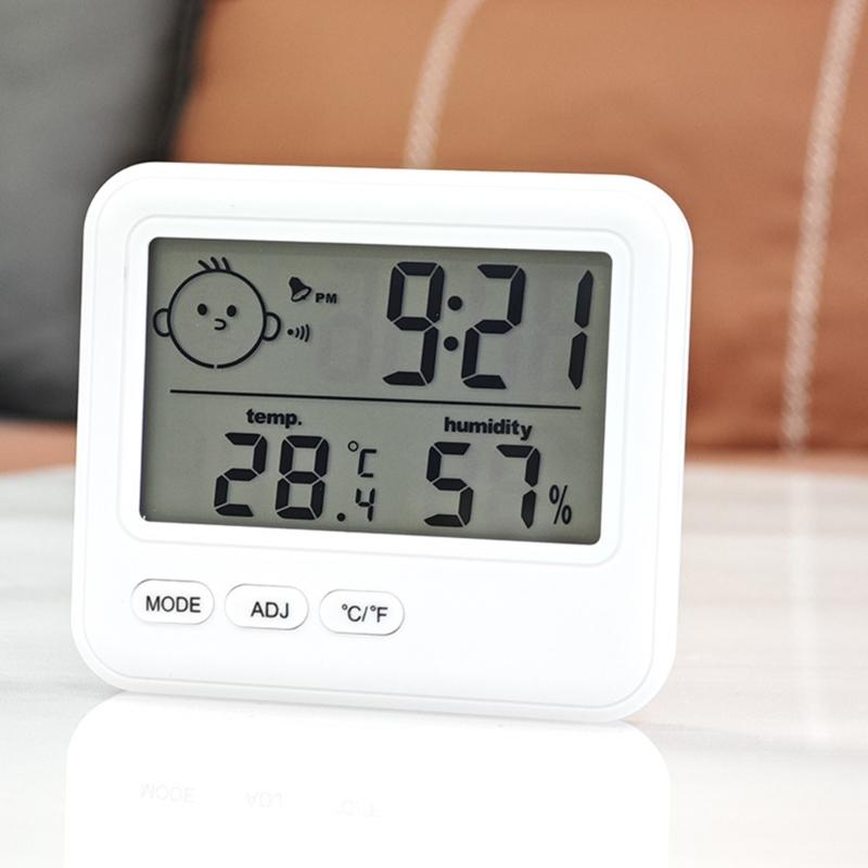 Digital Hygrometer Guage with Temperature and Humidity and Colck with Large Screen and Smile Feedback for Home Use