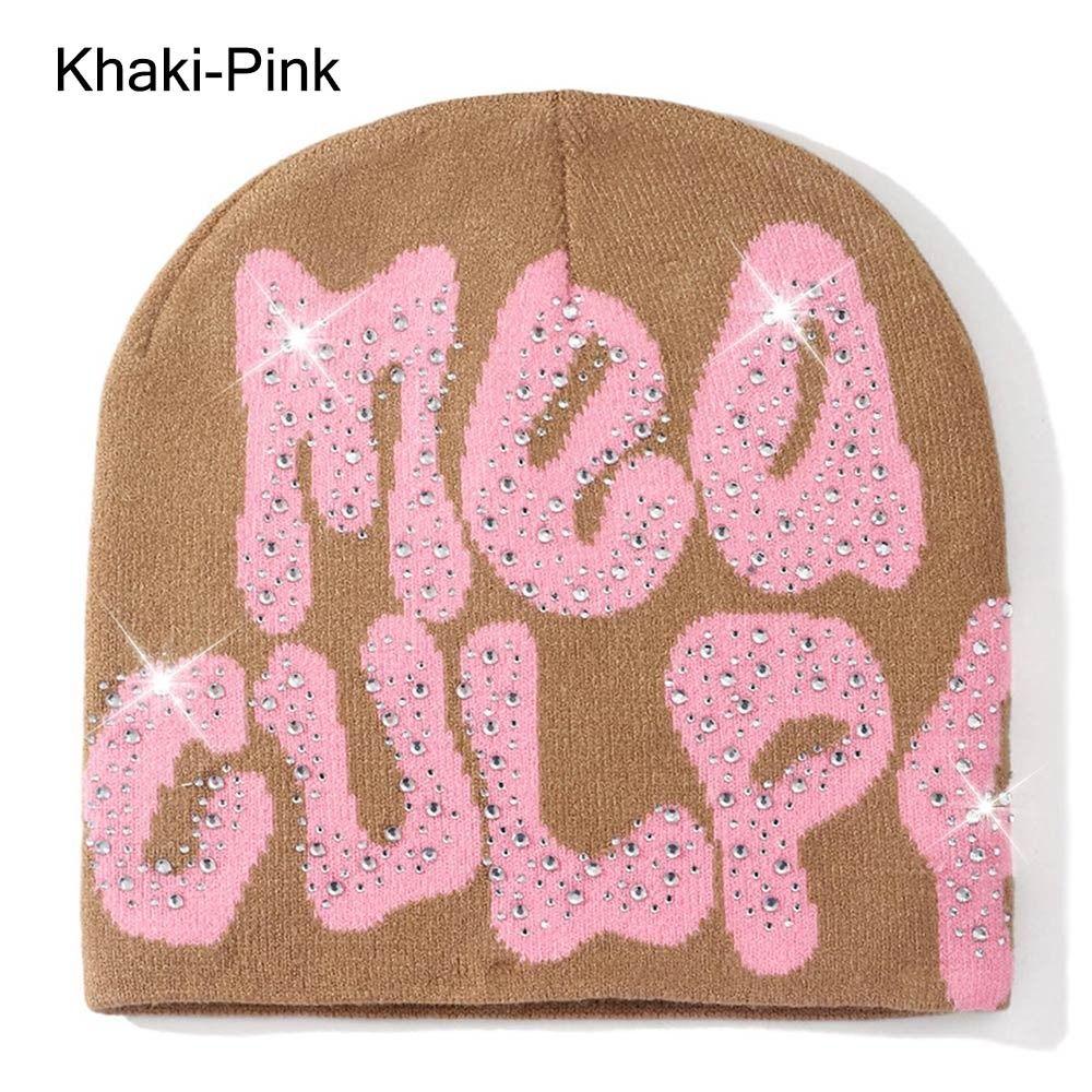 

Knitted y2k Beanies Hats Warm Slouchy Cap Fashion Hip-hop Hat for Women Men Khaki-Pink