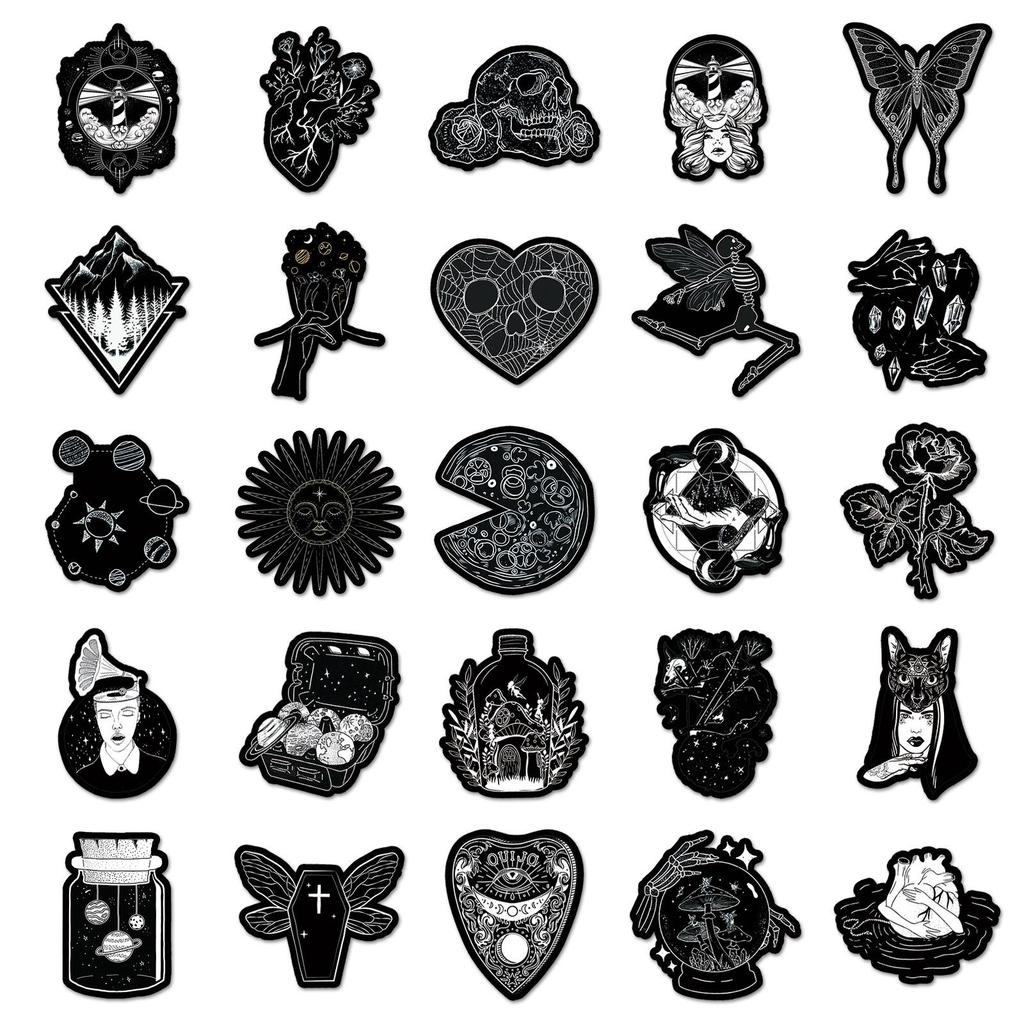 Personalized Graffiti Stickers - 50 Black & White Sheets for Skateboards, Phone Cases, & Stationery Decoration