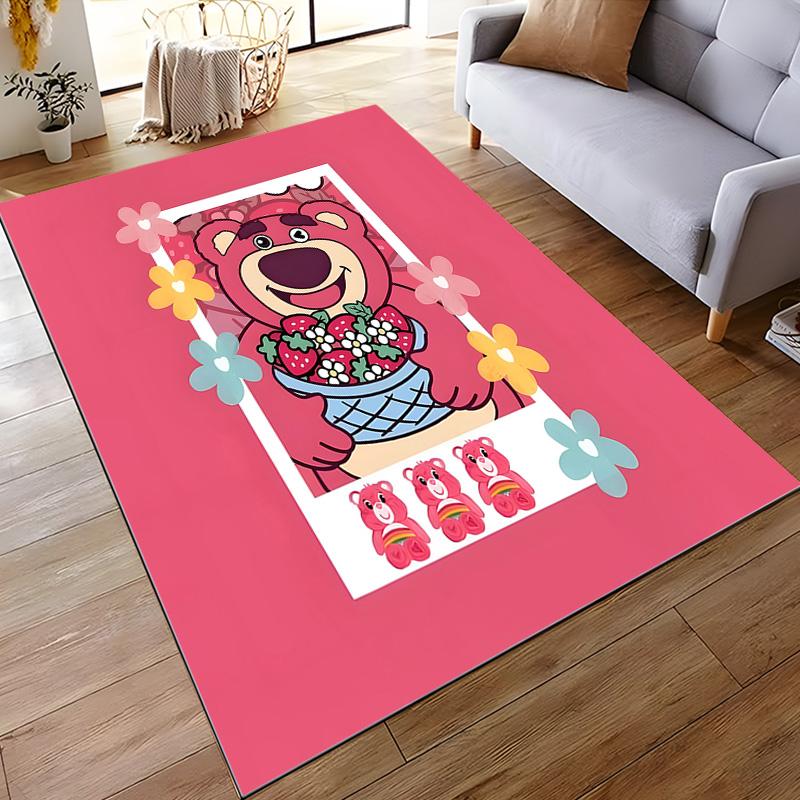 Flannel Rug Lotso Pink Bear in Floral Photo Frame on Pink Background Art Decor