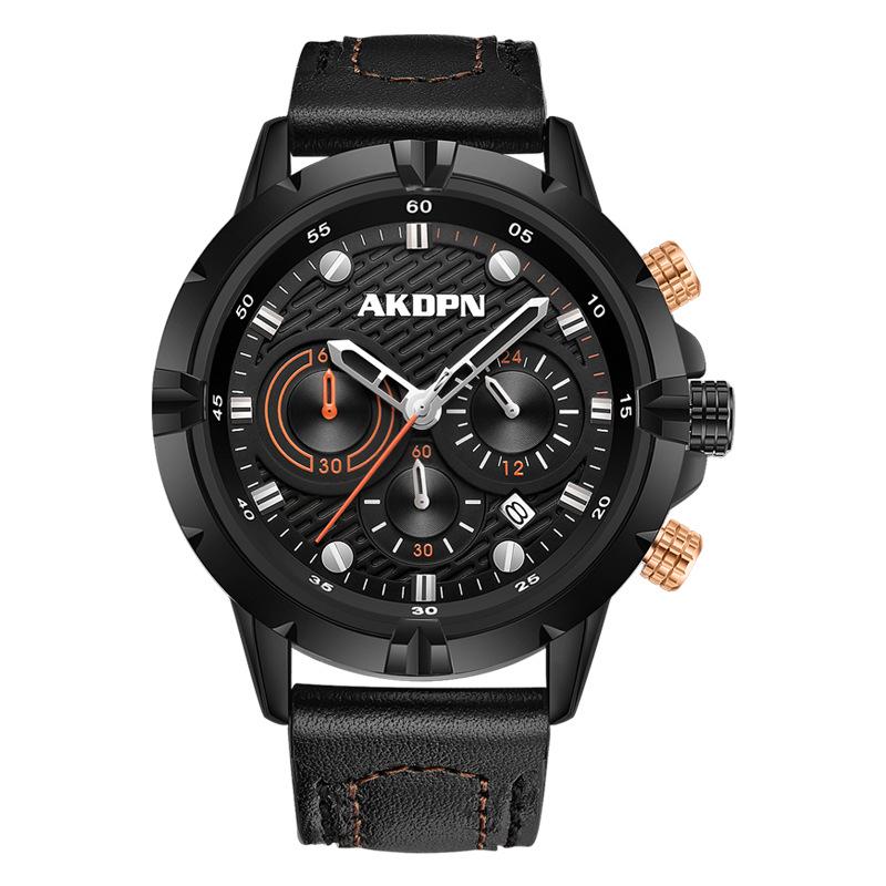 AKDPN Men's Multi-Function Chronograph Quartz Watch with Leather Strap