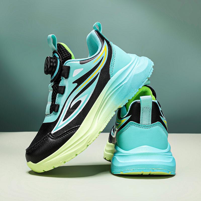 Classmate Sports Shoes 2025 New Children's Primary School Students Running Shoes Leather Surface Casual Rotating Button Girls Dad Shoes