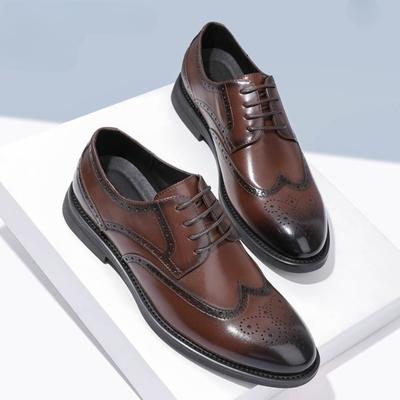 Mens Fashion Brogue Leather Shoes Korean Style Business Formal Oxford Shoes Breathable Comfort Wedding Shoes